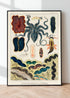 Modern Black Wood Framed Great Barrier Reef Molluscs and Planarians Vintage Illustration Wall Art Print